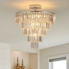 20" Luxury 5-Tier Crystal Chandelier Chrome Modern Ceiling Pendant Light Fixture