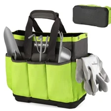 WORKPRO Garden Tool Bag Waterproof Base 8 Pockets Heavy Duty Oxford Garden Totes
