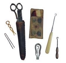 Antique LOT Venezia Brush Case Button Hooks Scissors Letter Opener Mixed Vintage