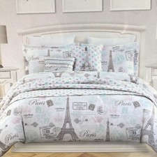 8pc Nicole Miller Paris Eiffel Tower TWIN Comforter Sham Set Pillow Sheets Heart