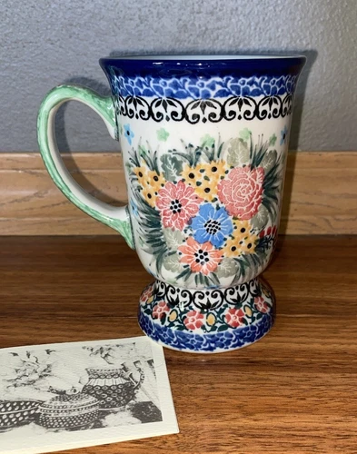 Polish Pottery Unikat T. Liana 3247 8 oz Pedestal Mug /Cup New!