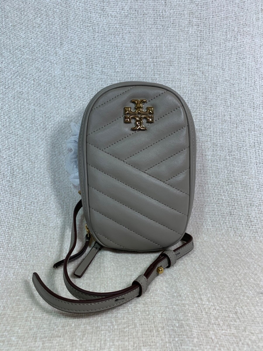NEW Tory Burch Kira Chevron Gray Heron Leather NS Mini Crossbody