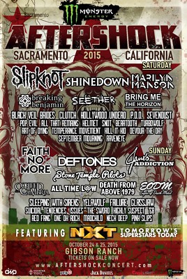 AFTERSHOCK 2015 SACRAMENTO CONCERT POSTER-Slipknot, Shinedown