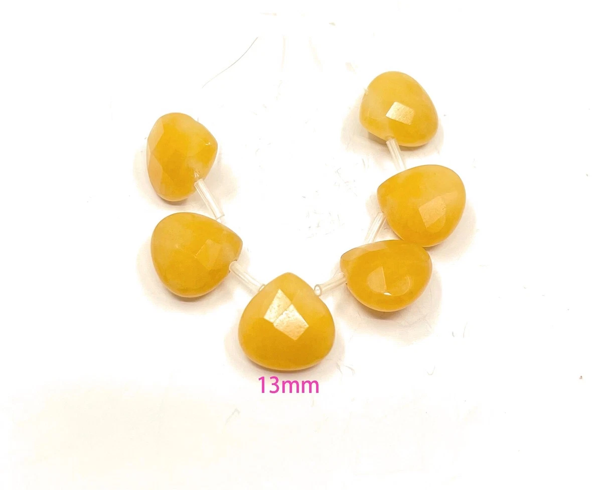 13mm Gamboge Yellow JADE Faceted Flat Briolette teardrop Beads (6pcs)