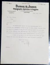 1906 Letter, Burke & James Photographic Apparatus & Supplies, Chicago, Illinois