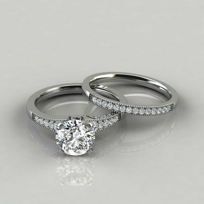 2.23Ct Round Diamond Lab-Created Wedding Bride Her Ring Sets 14k White Gold