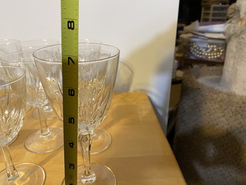 SIX Luminarc Cut Crystal Cordial Wine Glasses. 5 - 6”, 2” Stem; 1 -7”, 3” Stem - Picture 6 of 7