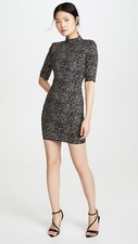 $395 alice + olivia Inka Glittered Stretch Mock Neck Mini Dress 2 Black / Silver