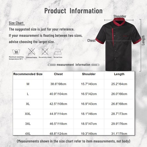 Unisex Men Women Short Sleeve Chef Jacket Coat Cook Work Restaurant Uniform Top - Picture 3 of 43