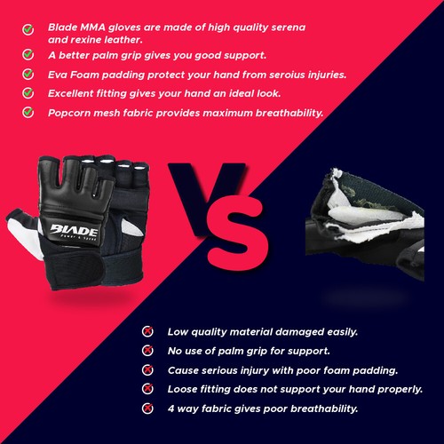 MMA Gloves Leather Taekwondo Martial Arts Blade Punch Bag Boxing Training Combat - Picture 8 of 16