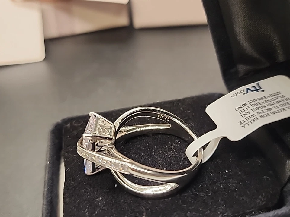 Anillo de vástago dividido 925 enchapado en platino circonita cúbica blanca 11,40 ctw talla 12 JTV Foto 4 de 4