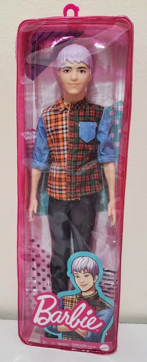 Barbie FASHIONISTAS KEN Doll GYB05 154 Sculpted Purple Hair Plaid Shirt Jeans