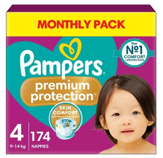 Pampers Size 4 Nappies 174 Pack – 9–14kg Premium Protection Jumbo+ Baby Diapers
