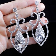 DECO AUSTRIAN CRYSTAL RHINESTONE CHANDELIER DANGLE EARRINGS BRIDAL STUD E2080S