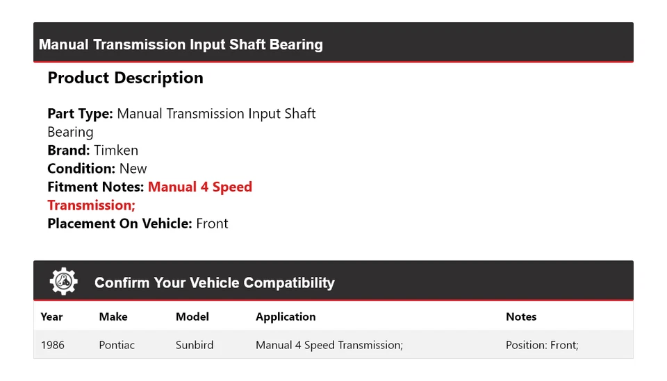 For 1986 Pontiac Sunbird Manual Transmission Input Shaft Bearing Front Timken - Image 2 of 4