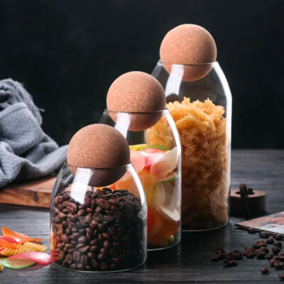 Glass Storage Jar With Cork Ball Lid Pasta Sweets Tea Coffee Sugar  Container Set UK