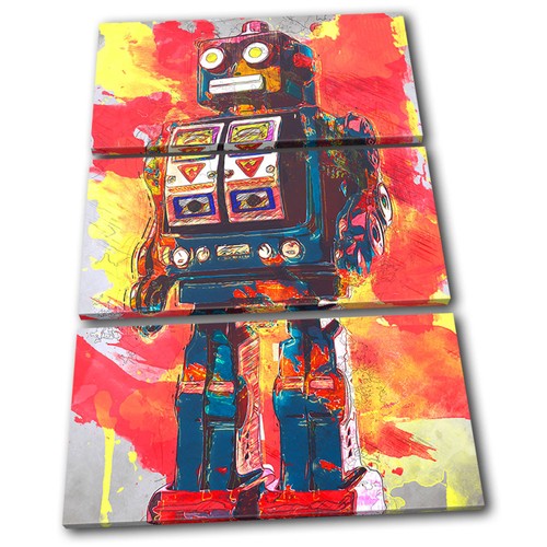 Robot Abstract Vintage  For Kids Room CANVAS WALL ART Picture Print VA