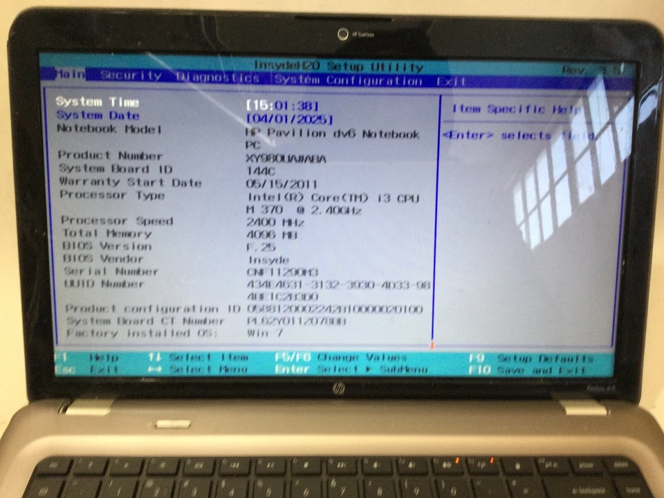 HP PAVILION DV6 - INTEL I3 M370 - 4GB RAM - BOOTS TO BIOS - READ DESCRIPTION -BB - Image 2 of 4