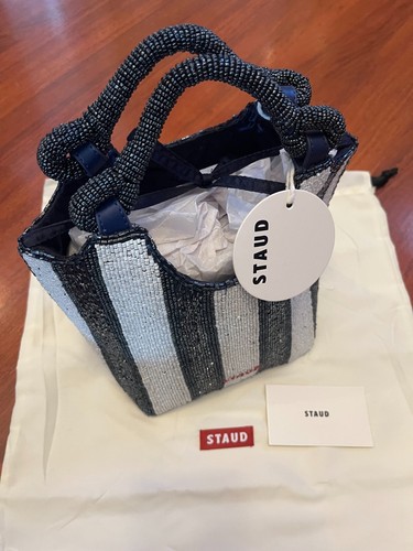 STAUD COTE BEADED BAG BRETON STRIPE MSRP$395 French Chic - Picture 6 of 22