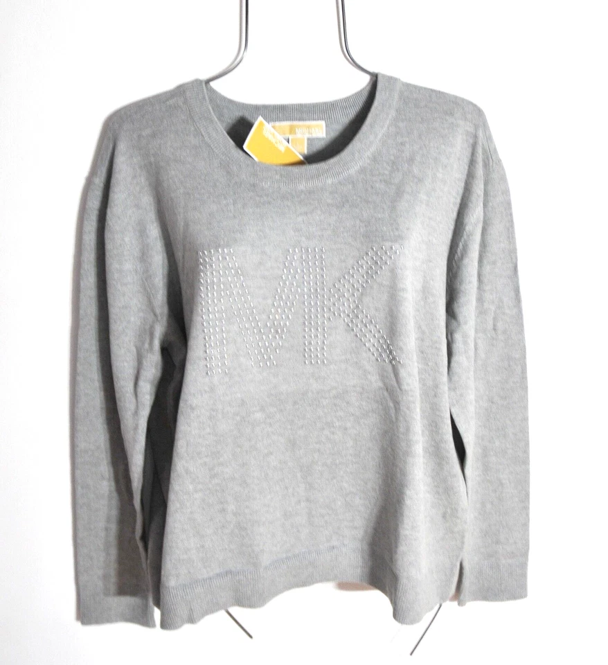 Suéter tejido para mujer Michael Kors XL gris plata tachonado logotipo MK manga larga nuevo con etiquetas Foto 2 de 4