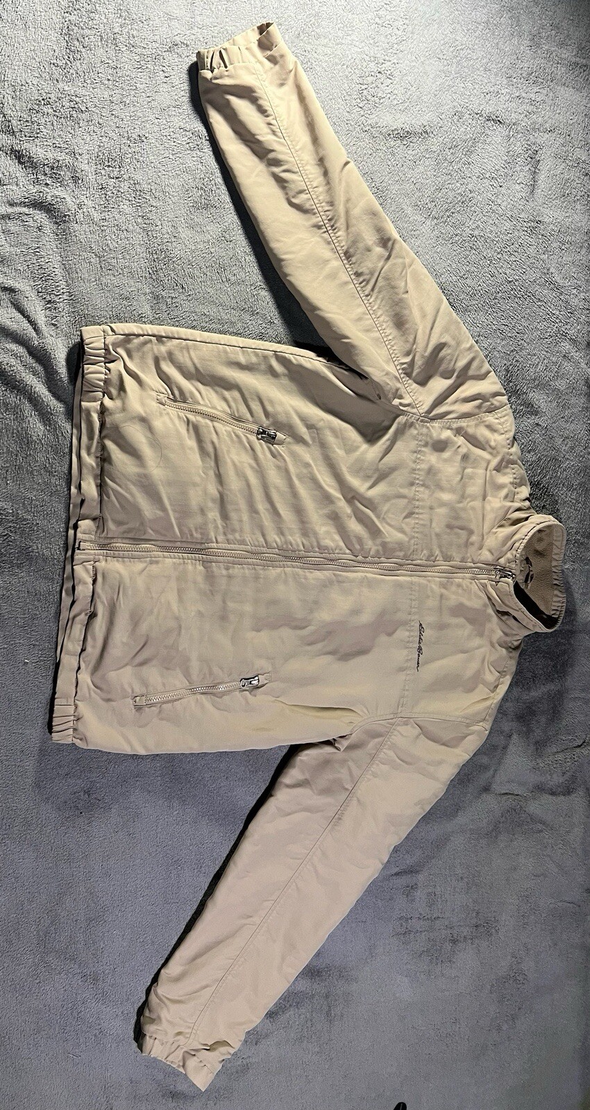 Eddie Bauer Men's Medium Beige Full-Zip Fleece Jacket for Work and Outdoors