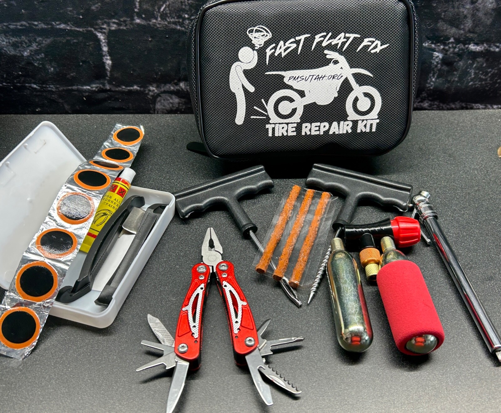 Trail ATV UTV Tire Repair Kit Tube Patch Plug CO2 Cartridge Inflator