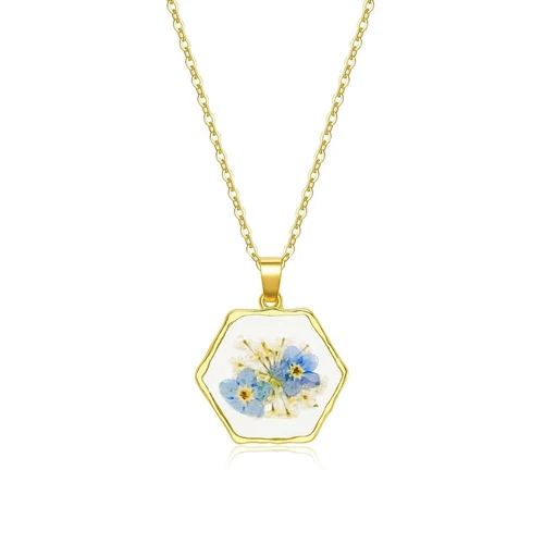 BRBAM Hexagonal Pressed Flower Necklace Personalized Wildflower Necklace Swee...