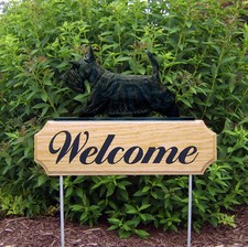 Scottish Terrier Wood Welcome Outdoor Sign Brindle