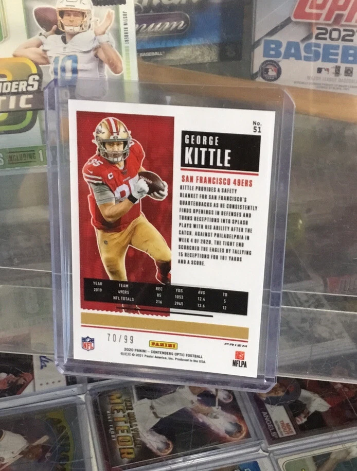 2020 Panini Contenders Optic GEORGE KITTLE /99 BLUE PRIZM San Francisco 49ers - Image 2 of 4