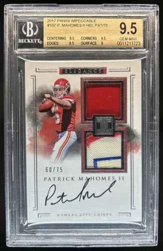2017 Panini Impeccable Patrick Mahomes II Patch Auto RC #/75 Chiefs BGS 9.5