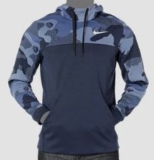 Nike Fleece Hoodie Sweatshirt Men's Small Blue Camo Pullover Dri Fit