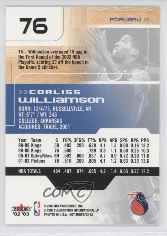 2002-03 Fleer Hot Shots Corliss Williamson #76 - Image 2 of 2