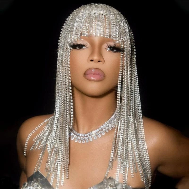 Diadema Punk Diamante de Imitación Borla Larga Cadena Hip Hop Diadema para Mujer Foto 3 de 3