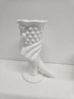 Vintage Milk Glass Cornucopia Hand Shaped Vase Ruffled Rim