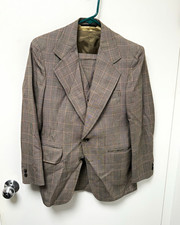 John Weitz for Roos Atkins 60s 70s 3-Piece Plaid Suit 36S 29W USA Union Made
