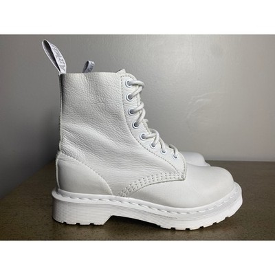 Dr. Martens 1460 Pascal Mono Boots Women's 6 Smooth White Leather 8 Eye Lace Up