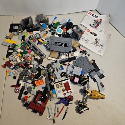 Huge Lot Bulk Lego Parts Star Wars Manuals Inserts Marvel Ect Lot (C)