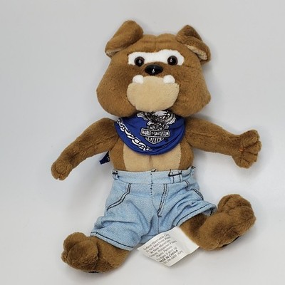 Vintage 1998 Harley Davidson Plush Bulldog Biker Mascot Blue Bandana Jeans 6''