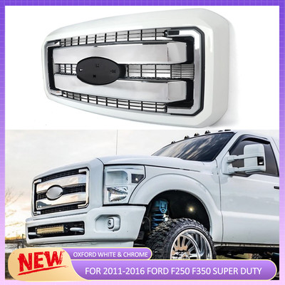 Oxford White Chrome Front Upper Grille Assembly For 2011-16 Ford F250 F350 F-250