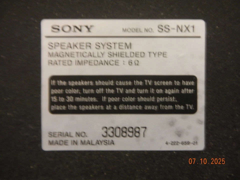 Sony SS-NX1 (magnetically shield) Speakers 6 ohm Malaysia made good condition - image 3 of 3