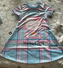 Fashionable Hello Kitty Pink/ Blue Plaid Dress 9-10Y New