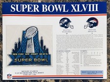 NFL Super Bowl XLVIII 48 Patch Seattle Seahawks vs Denver Broncos Stats Card