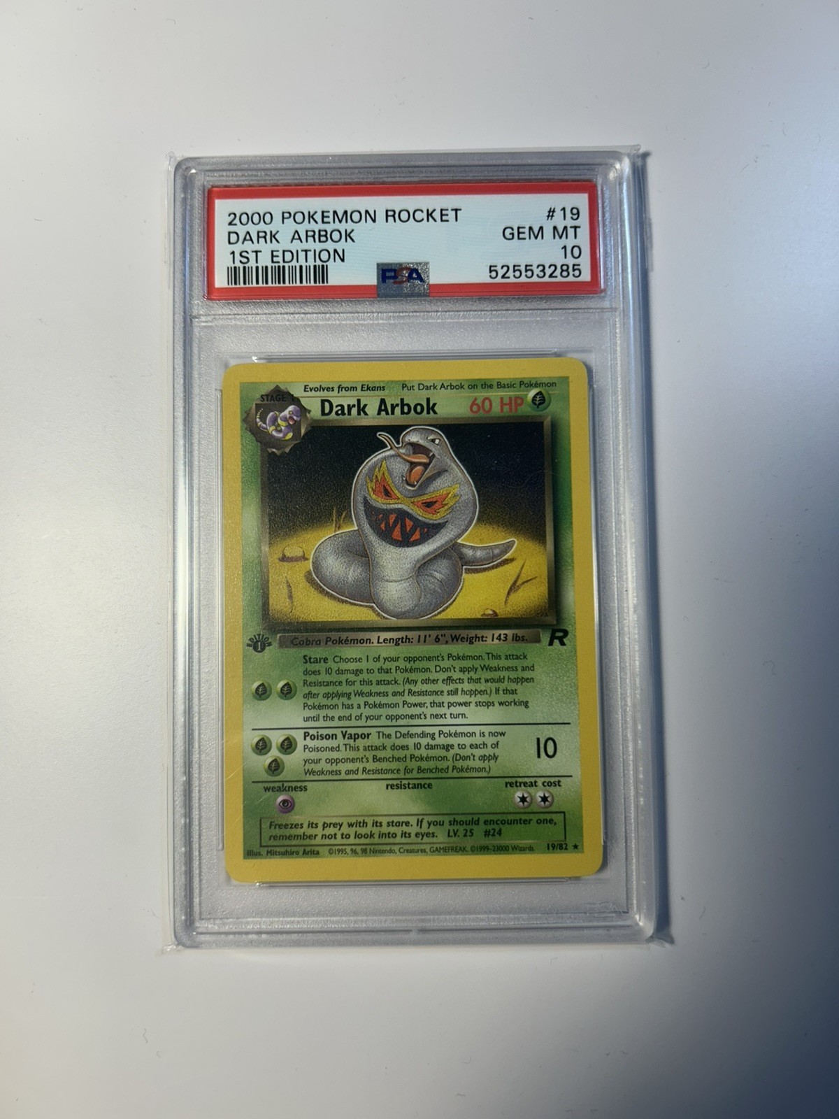 Dark Arbok 19/82 Team Rocket 1st Edition PSA 10