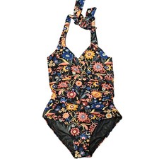 Boden Levanzo Halter Swimsuit womens us 8 regular black floral one peice new