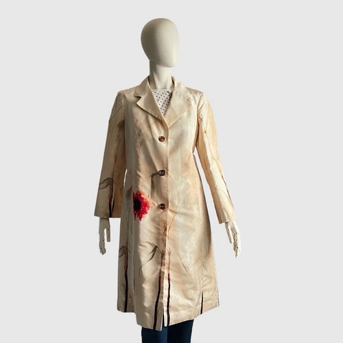 Trench cappotto Celine seta floreale taglia 38 bianco sporco made in France raro