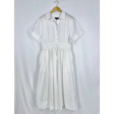 J Crew Womens Elena Cotton Poplin Shirt Dress Size 14 White Fit & Flare Midi