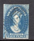Tasmania 4d deep blue imperf QV Chalon large star watermark 1857 SG 21 CV $280+