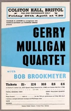 GERRY MULLIGAN QUARTET – rare vintage original Bristol 1963 concert handbill