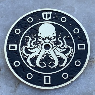 Octopus  / Ø 28,5 mm  - watch dial,, hand made , deeply engraved / brass