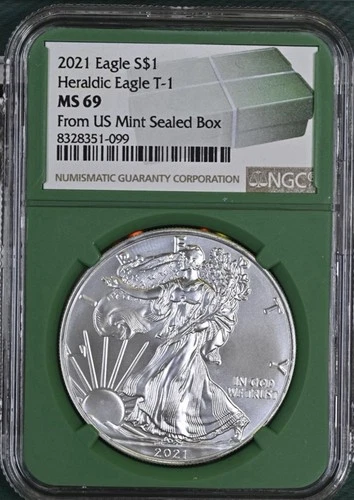2021 Eagle Silver $1 Dollar - Heraldic T-1 From US Mint Sealed Box - NGC MS 69